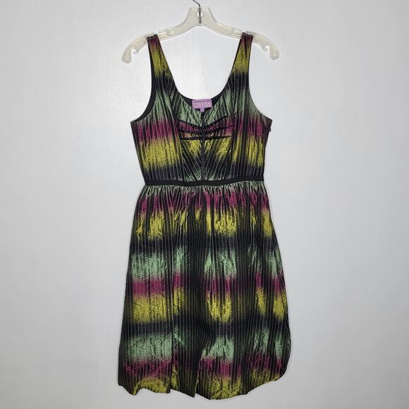 Vivienne Tam Silk Dress Fit Flare Party Cocktail Iridescent Purple Green Women 6 - Picture 10 of 14